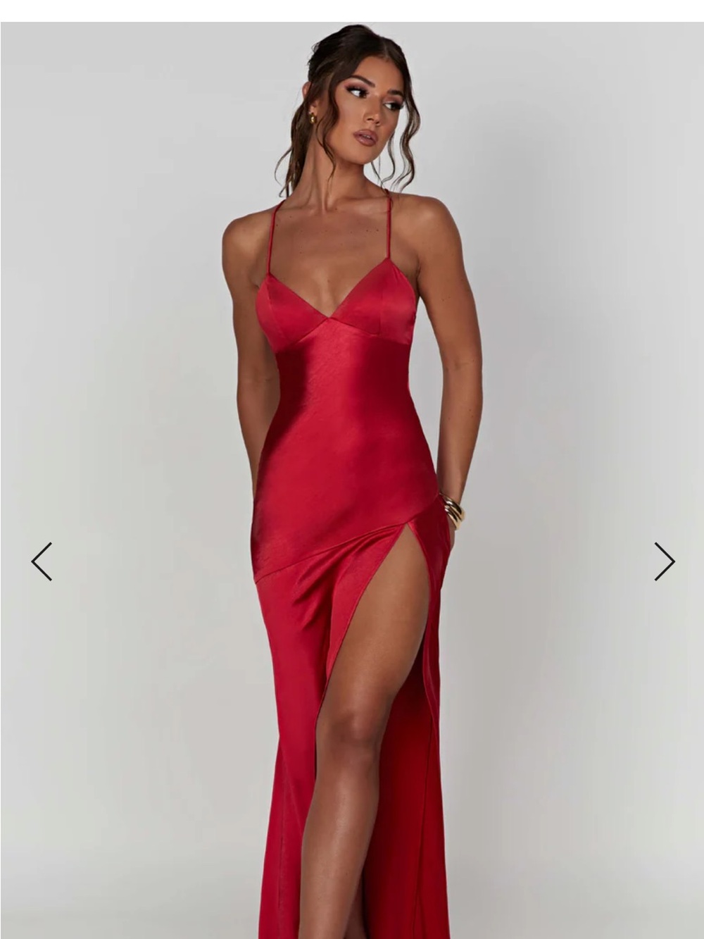 Red Satin Maxi Dress with Thigh Slit
